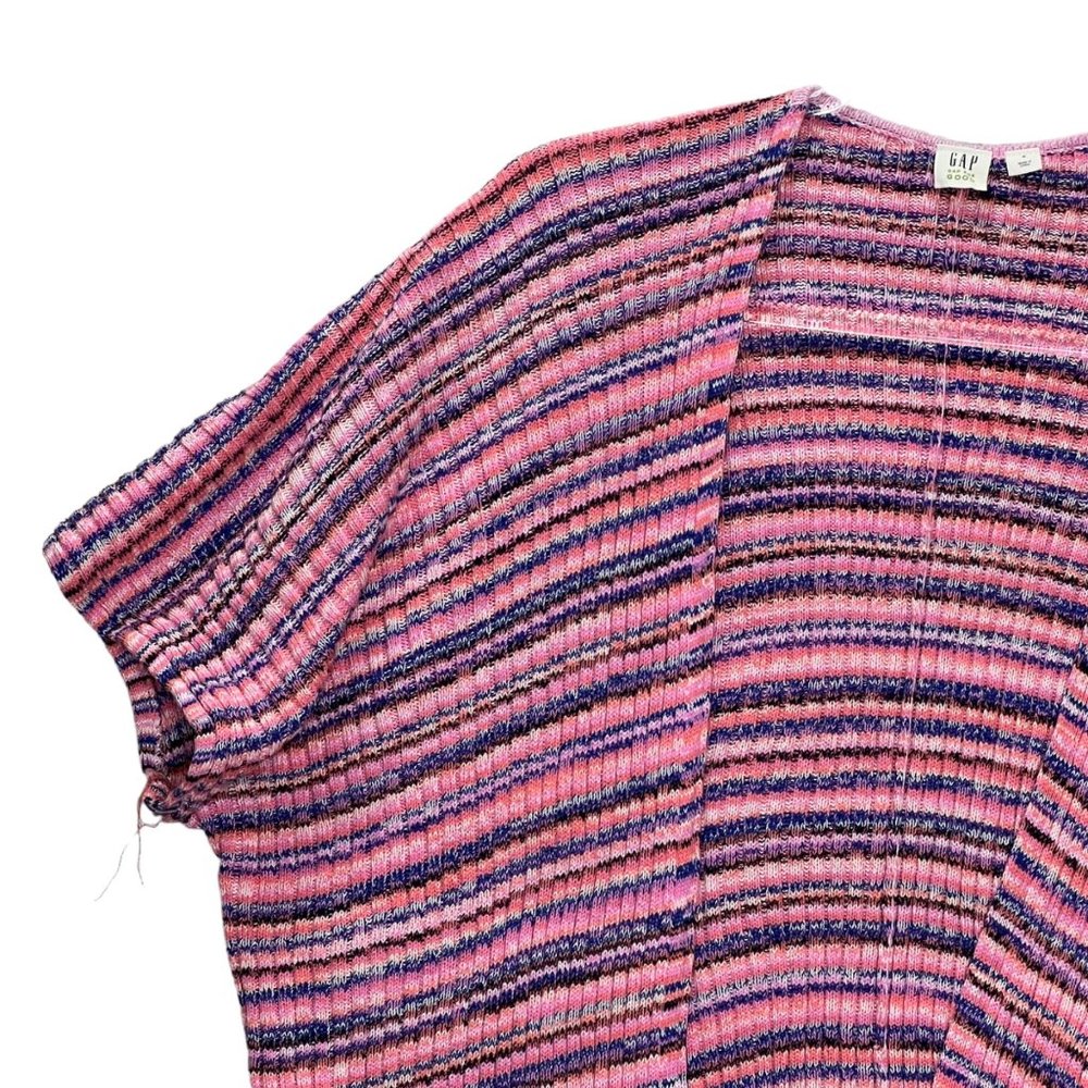 Gap Cardigan Sweater Women Small Pink White Striped Knit Open Front Cotton - Picture 4 of 9